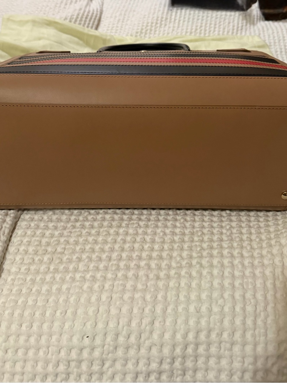Burberry Leather Banner Tote Stripe Black Red Medium Bag Authentic - Picture 3 of 3